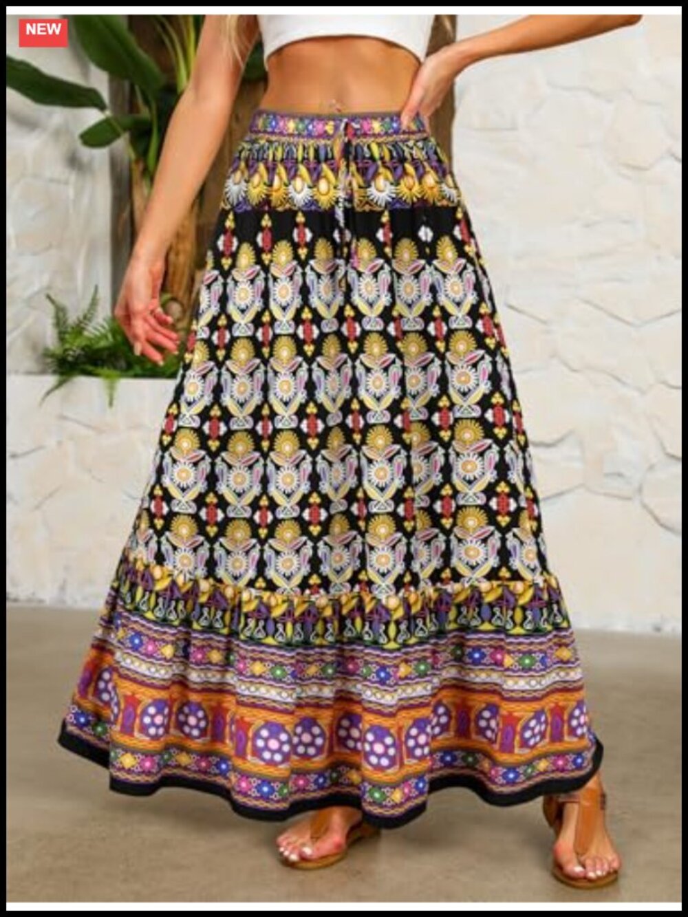 Flowy Boho Maxi Skirt with Pockets High Waist A-Line - Picture 5 of 6